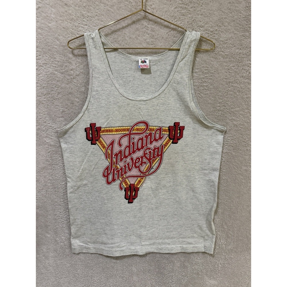 Indiana University Hoosiers IU White Tank Top Vintage USA Large Fruit Loom